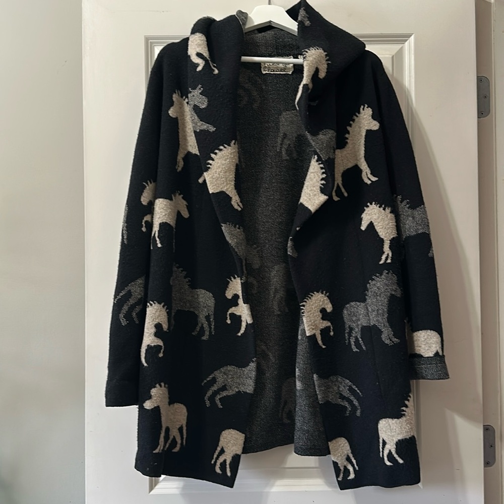 Anthropologie Field Flower Sedona Horse Lambswool Cardigan Hoodie
